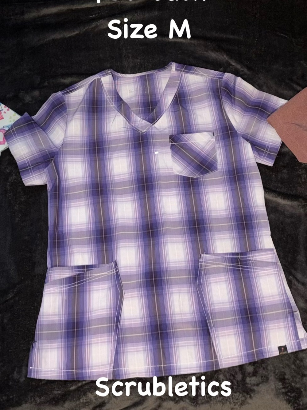 Scrubletics Purple Plaid Scrub Top - Size M